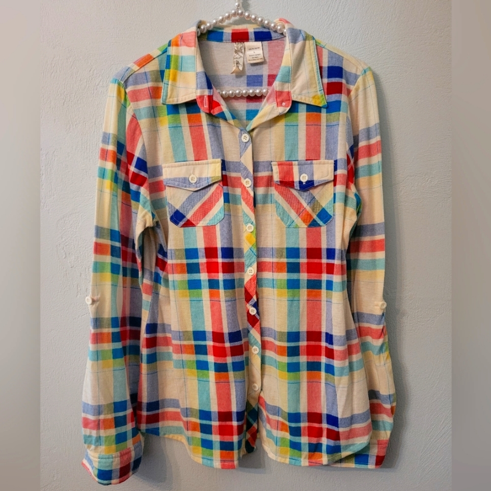Unique Colorful Plaid Button Down Women's Shirt